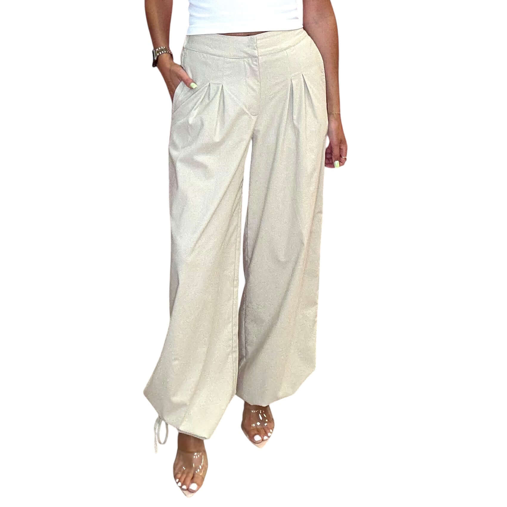 Pin-Tuck Wide Leg Pants – Bone – Alicia DiMichele Boutique