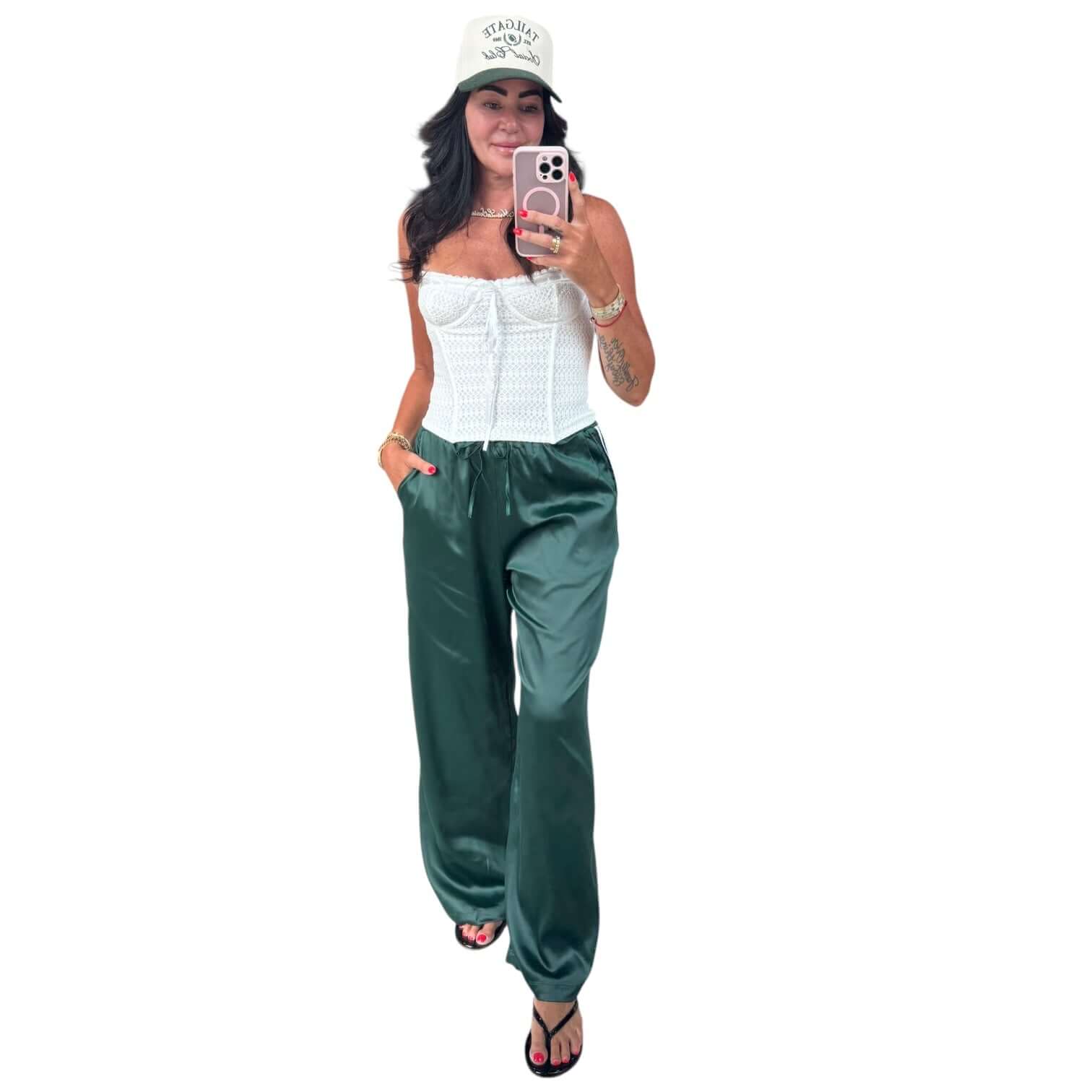 Green Satin Track Pants – Alicia DiMichele Boutique