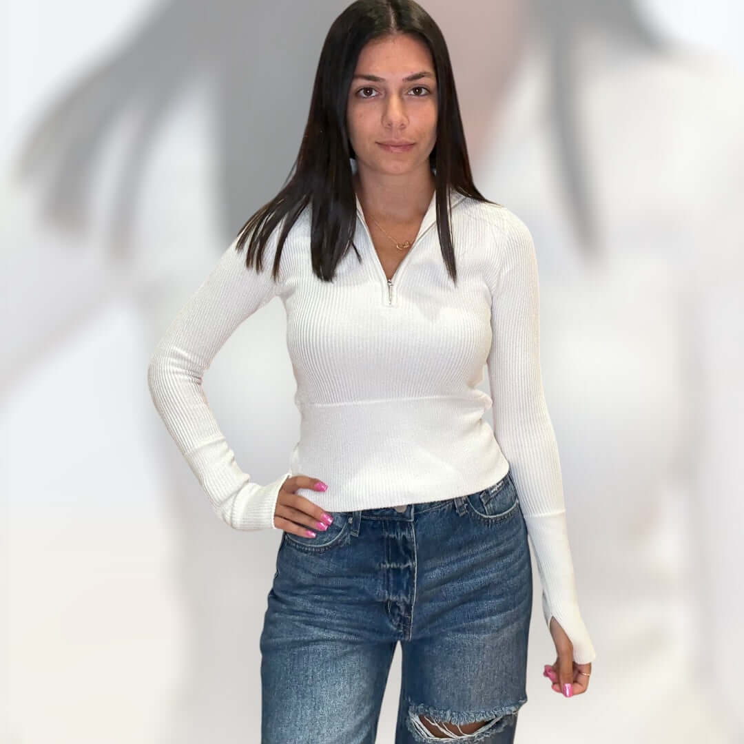 Off White Half-Zip Top – Alicia DiMichele Boutique