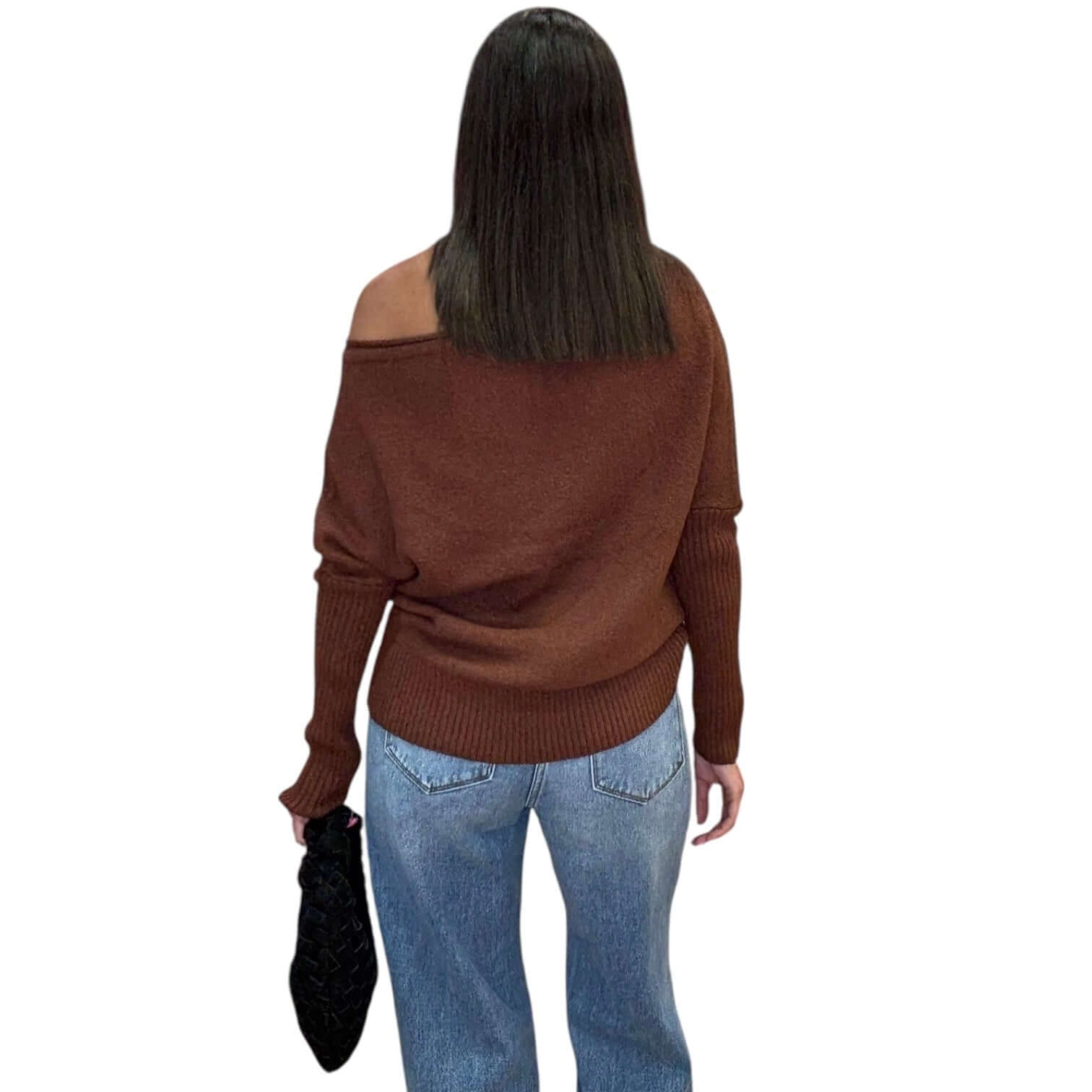 Off Shoulder Boatneck Sweater – Brown – Alicia DiMichele Boutique