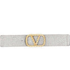 V Buckle Metallic Sparkle Elastic Belt - Silver – Alicia DiMichele Boutique