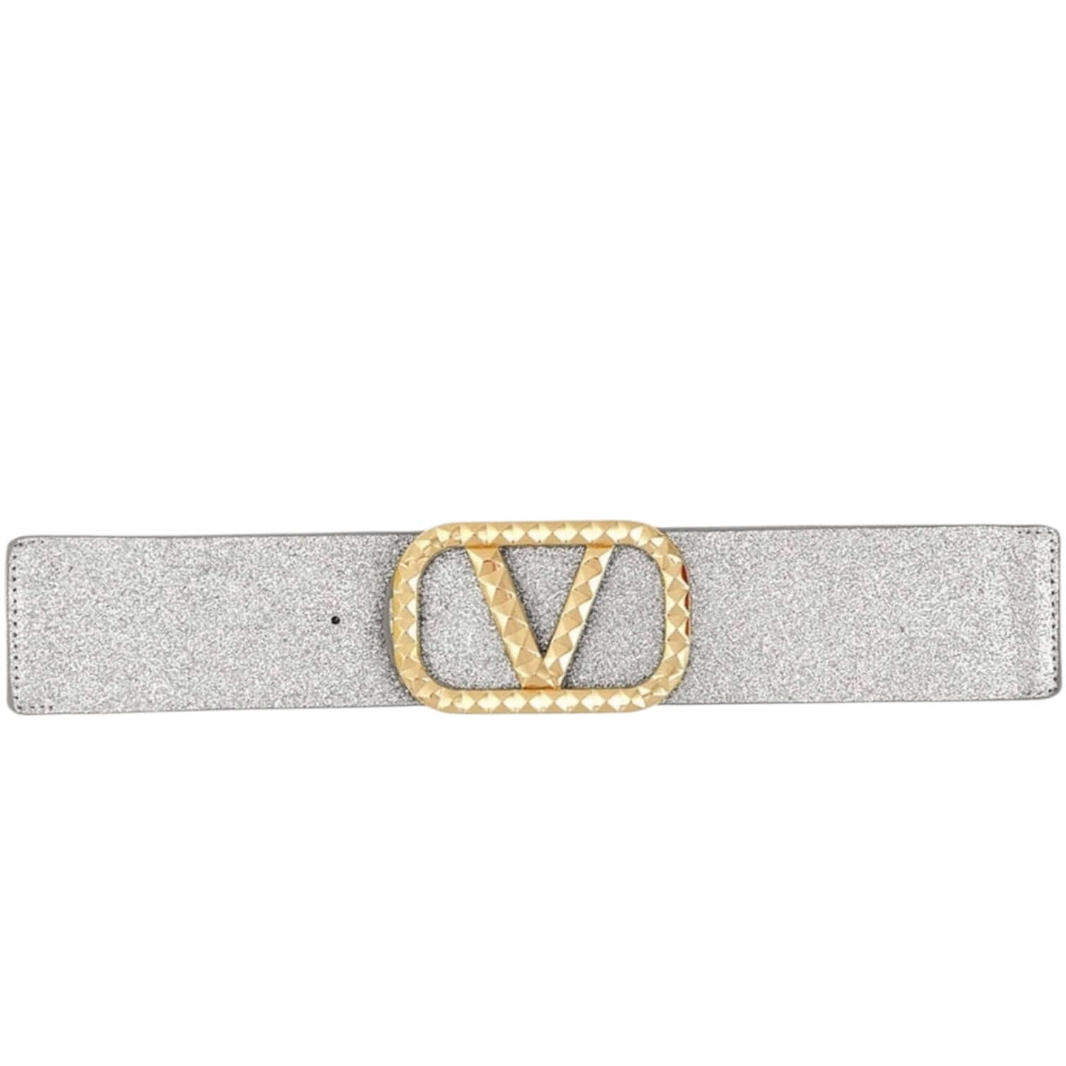 V Buckle Metallic Sparkle Elastic Belt - Silver – Alicia DiMichele Boutique
