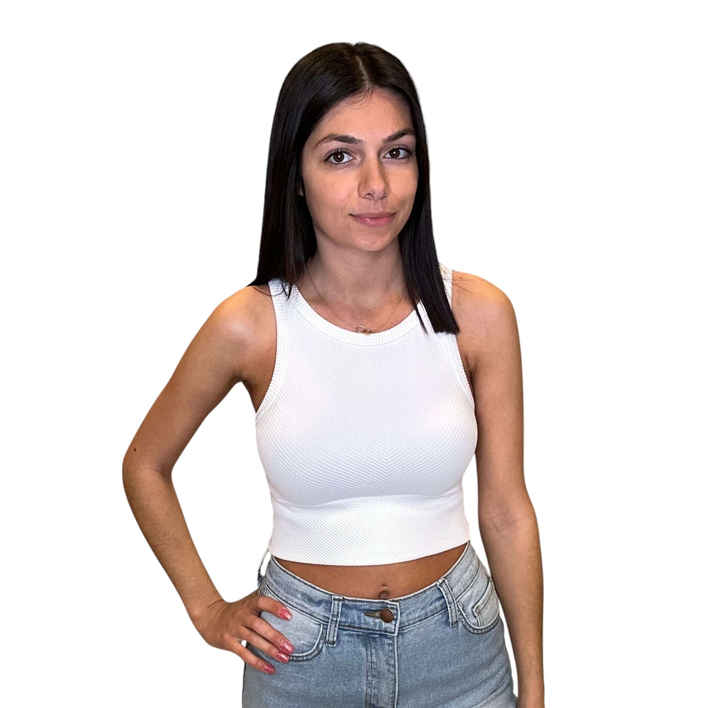 Chevron High Neck Crop Top - White – Alicia DiMichele Boutique