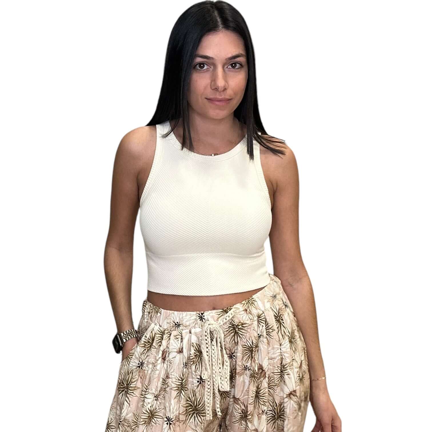 Chevron High Neck Crop Top - Butter Cream – Alicia DiMichele Boutique