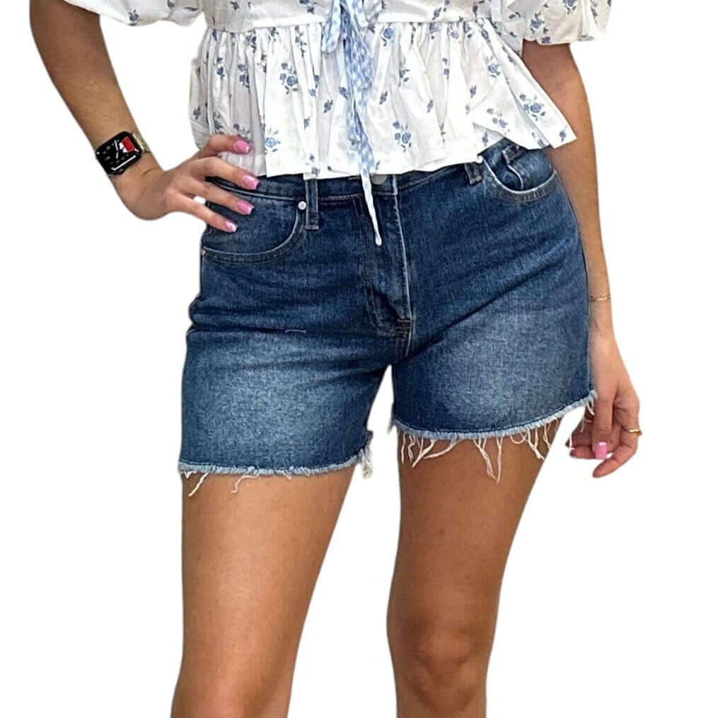 High Rise Raw Hem Stretch Shorts – Alicia DiMichele Boutique