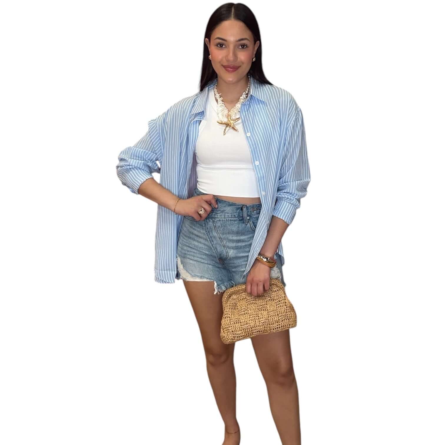 The Edit Stripe Shirt – Blue – Alicia DiMichele Boutique
