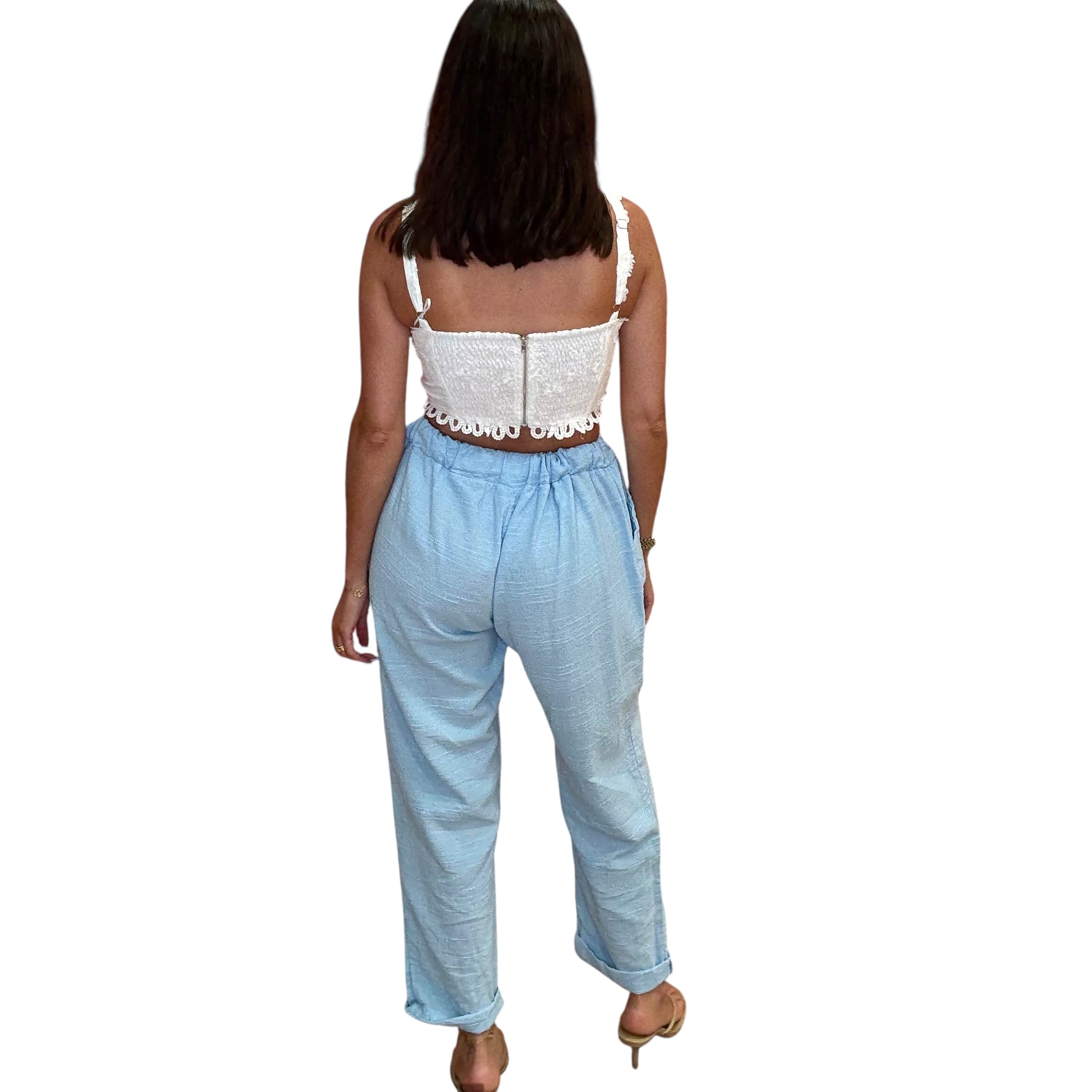 Italian Gauze Cotton Pants – Blue – Alicia DiMichele Boutique