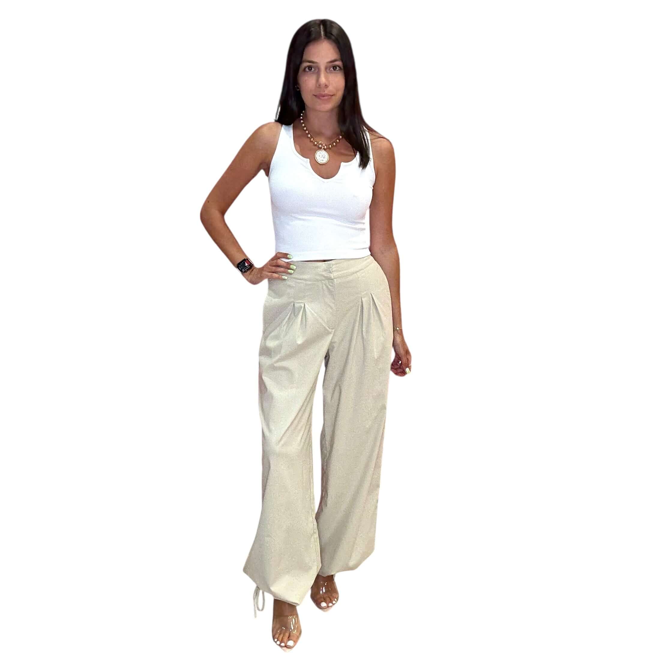 Pin-Tuck Wide Leg Pants – Bone – Alicia DiMichele Boutique