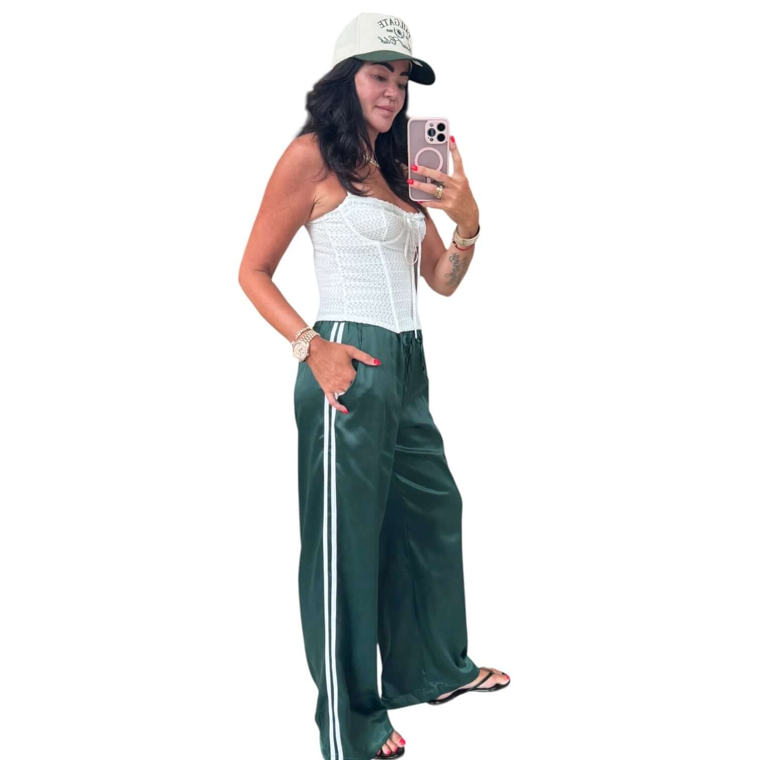 Green Satin Track Pants – Alicia DiMichele Boutique