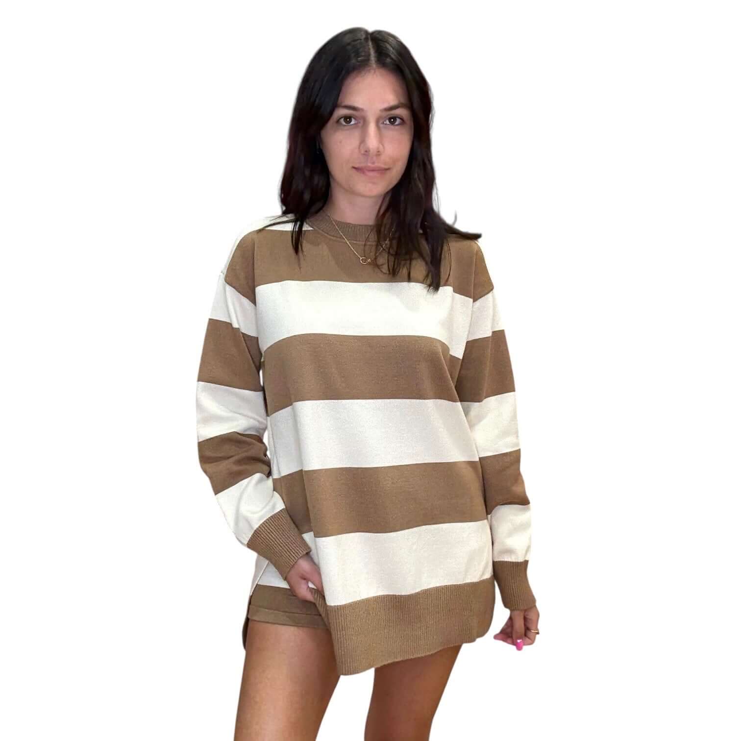Striped Knit Sweater and Shorts Set - Tan – Alicia DiMichele Boutique