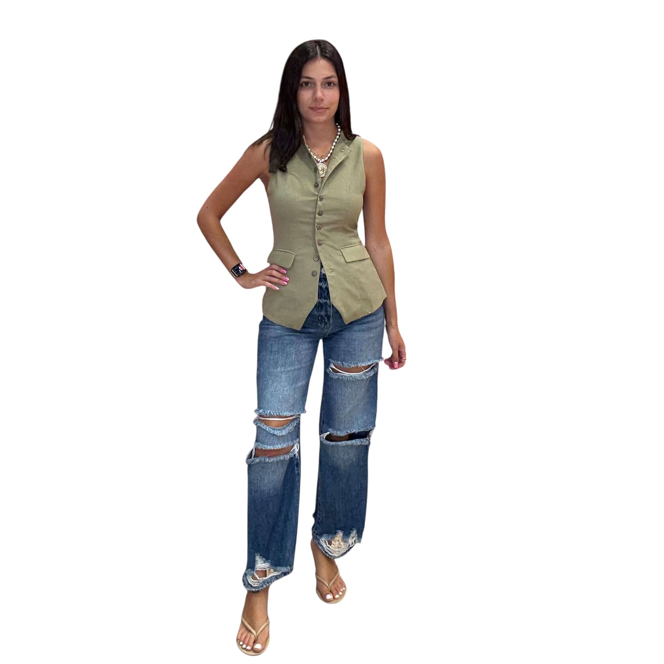 Linen Long-Line Buttoned Vest – Alicia DiMichele Boutique