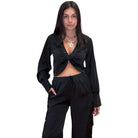 Satin V-Neck Cropped Blouse – Alicia DiMichele Boutique