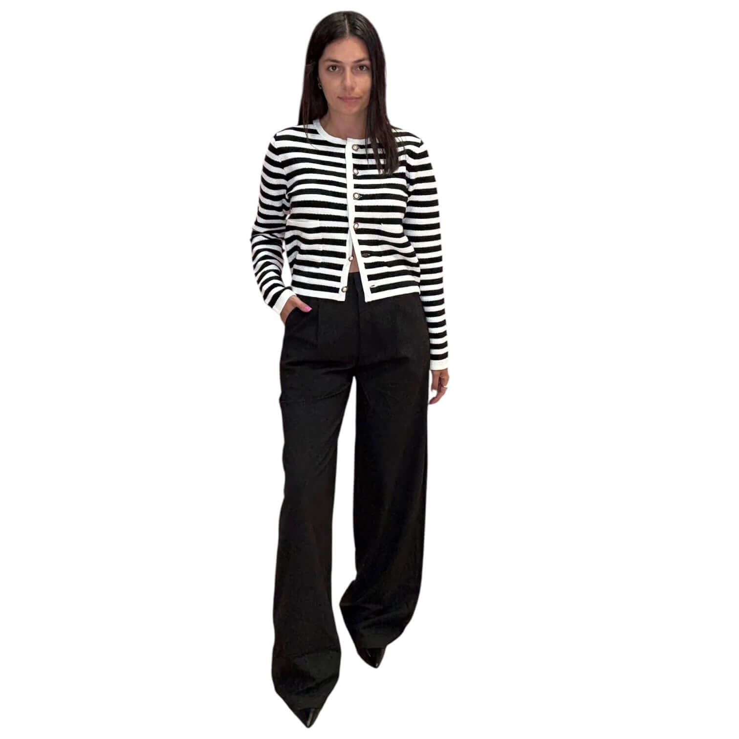 Pearl Embellished Striped Cardigan – Alicia DiMichele Boutique