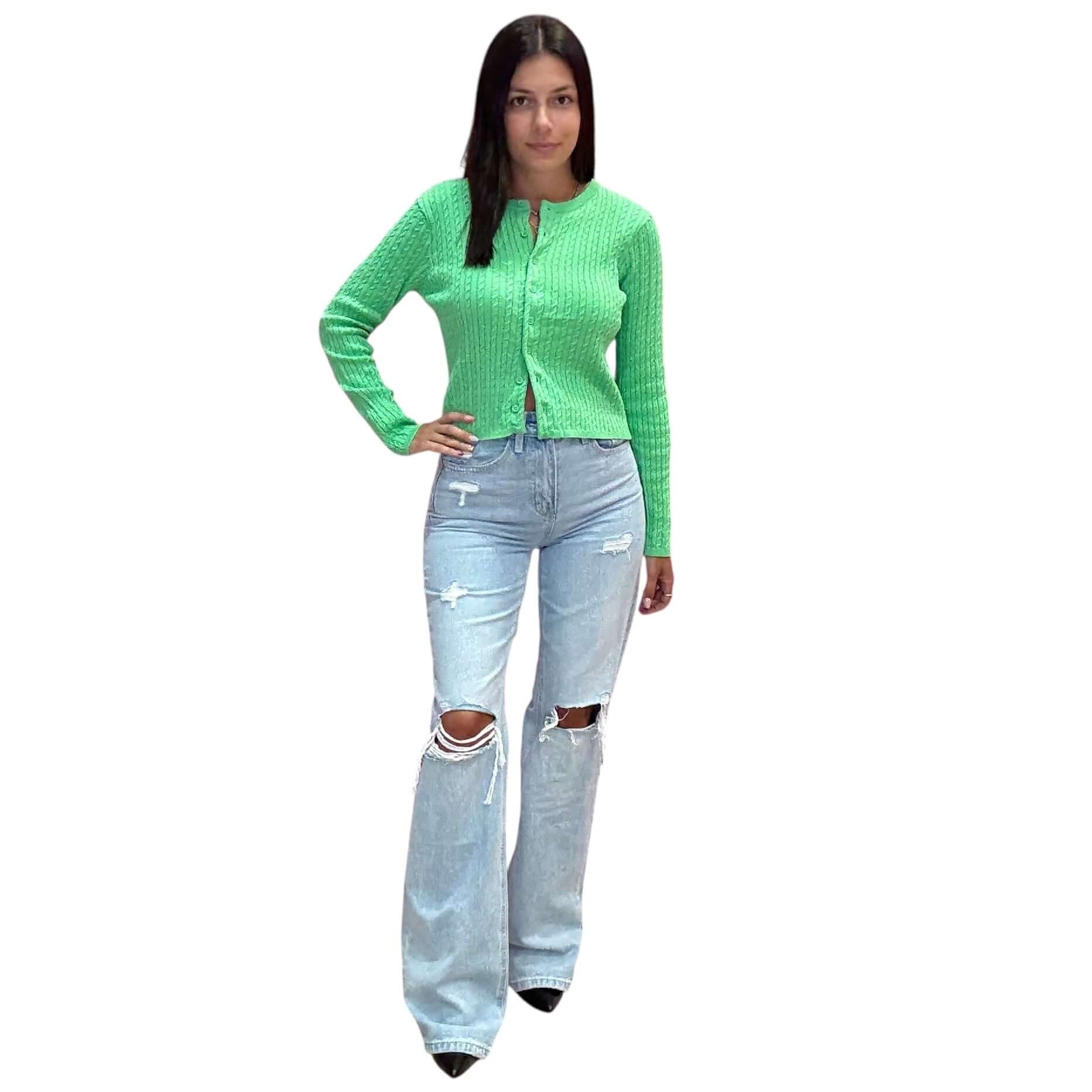 Green Cable Knit Button Cardigan – Alicia DiMichele Boutique