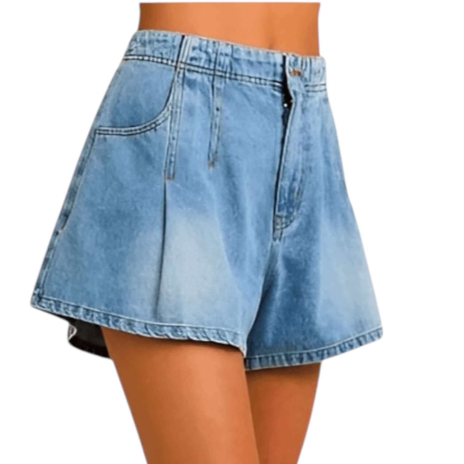 Pleated Detail Denim Shorts - Classic Blue – Alicia DiMichele Boutique