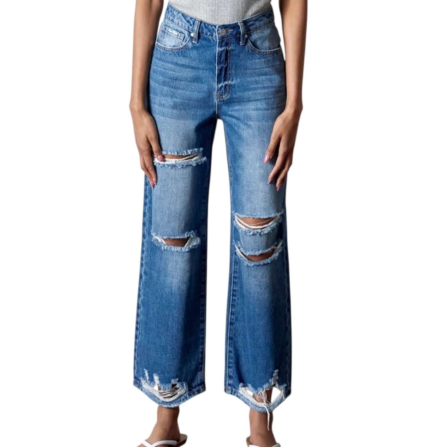 Destructed High-Rise Straight Jeans – Alicia DiMichele Boutique