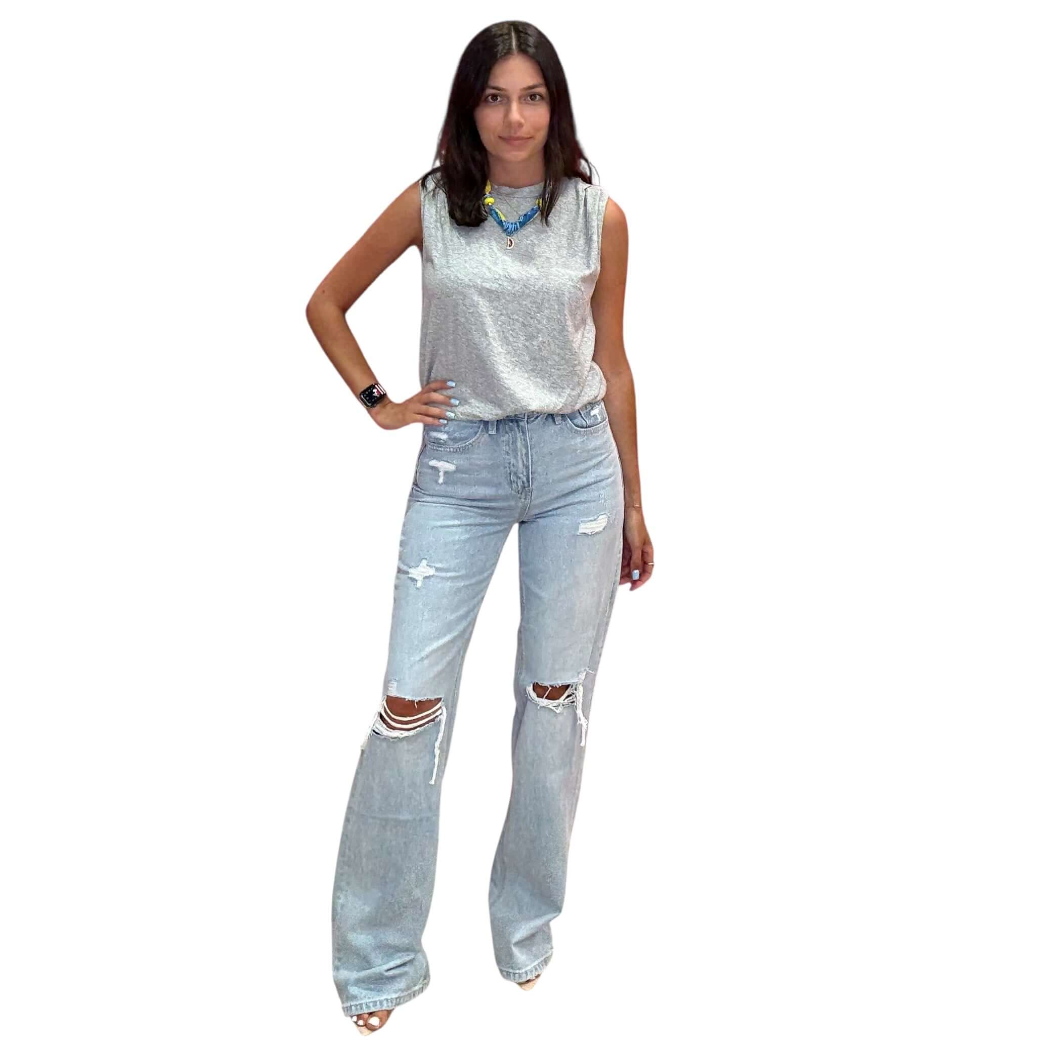 Crewneck Bubble Hem Tank - Heather Grey – Alicia DiMichele Boutique