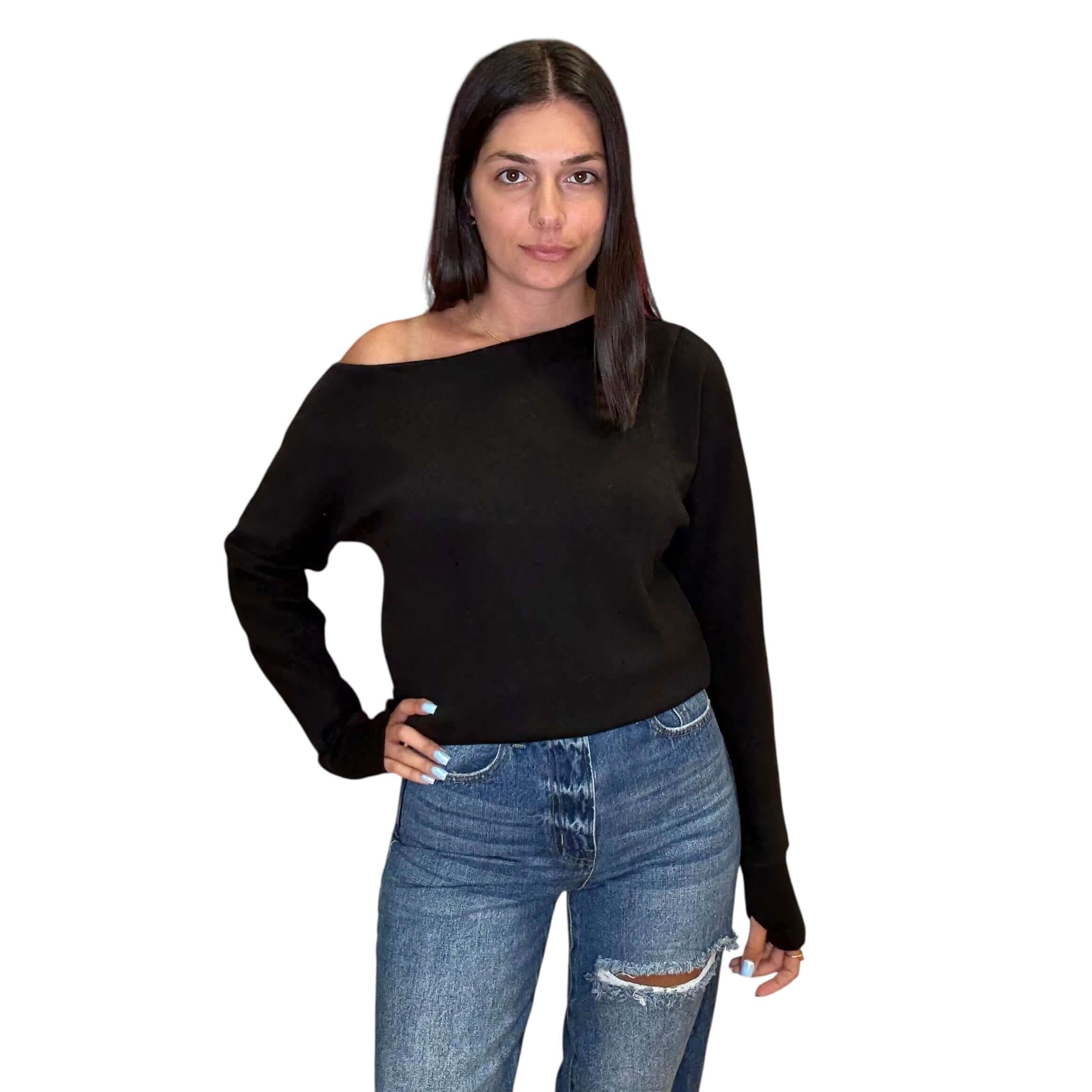 Drop Sleeve Boat Neck Top - Black – Alicia DiMichele Boutique