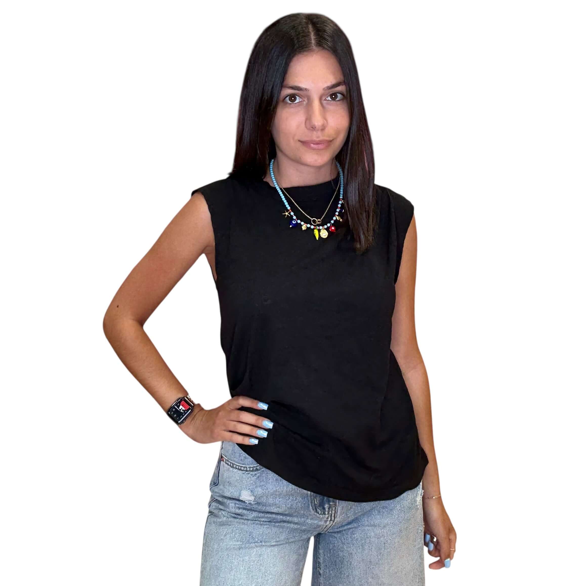 Shirred Mock Neck Tank - Black – Alicia DiMichele Boutique