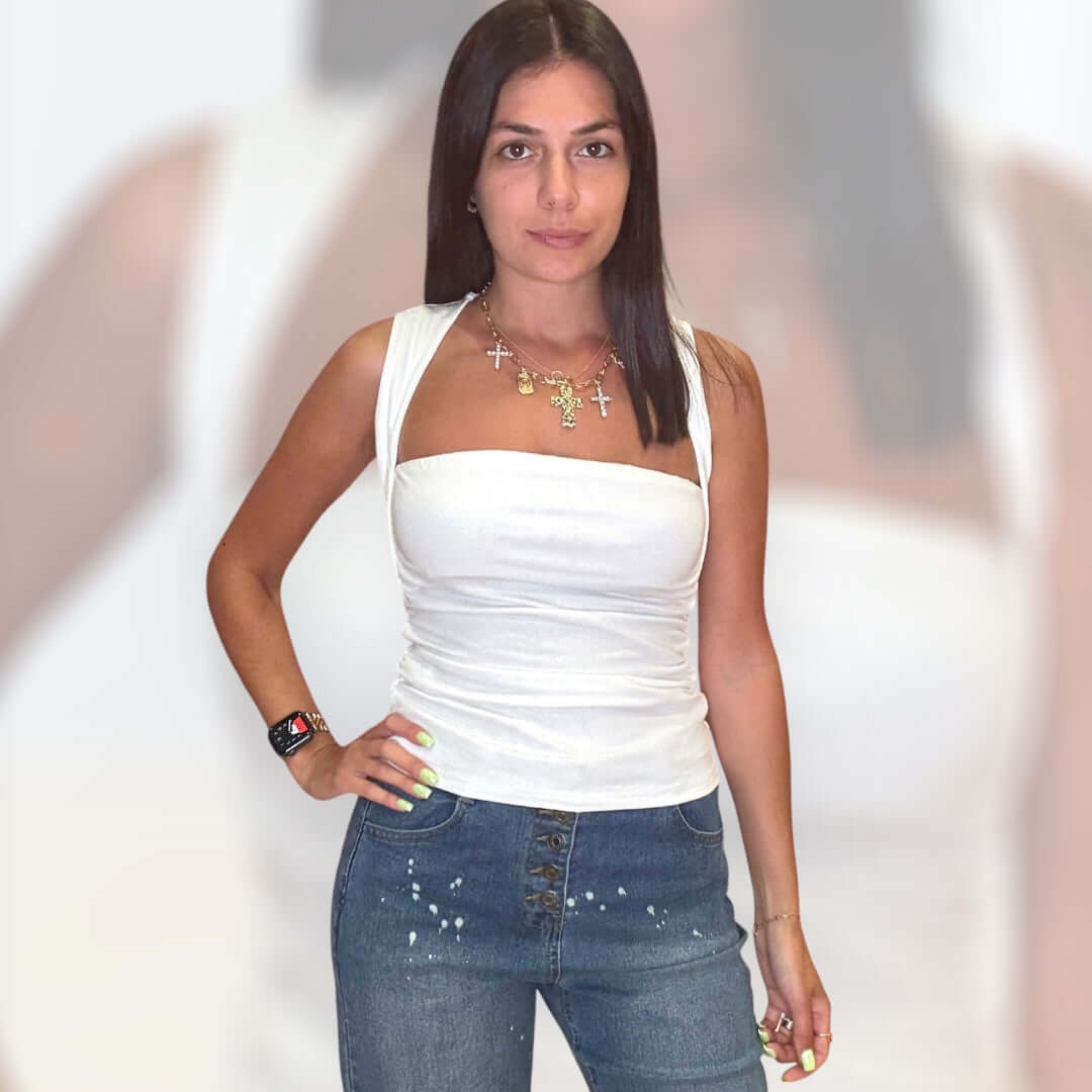 Square It Up Jersey Tank – White – Alicia DiMichele Boutique