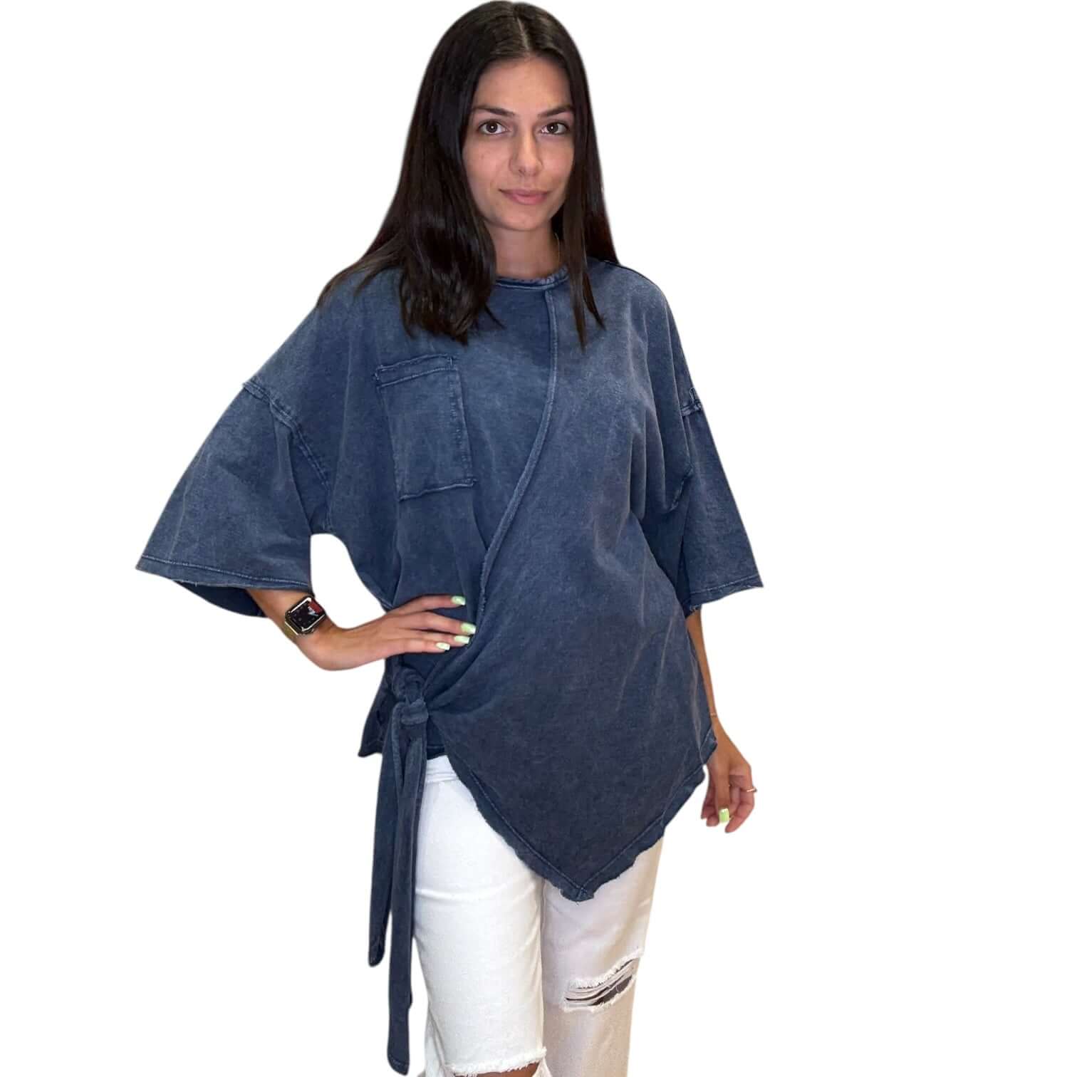 Navy Wrap Mineral Washed Top – Alicia DiMichele Boutique