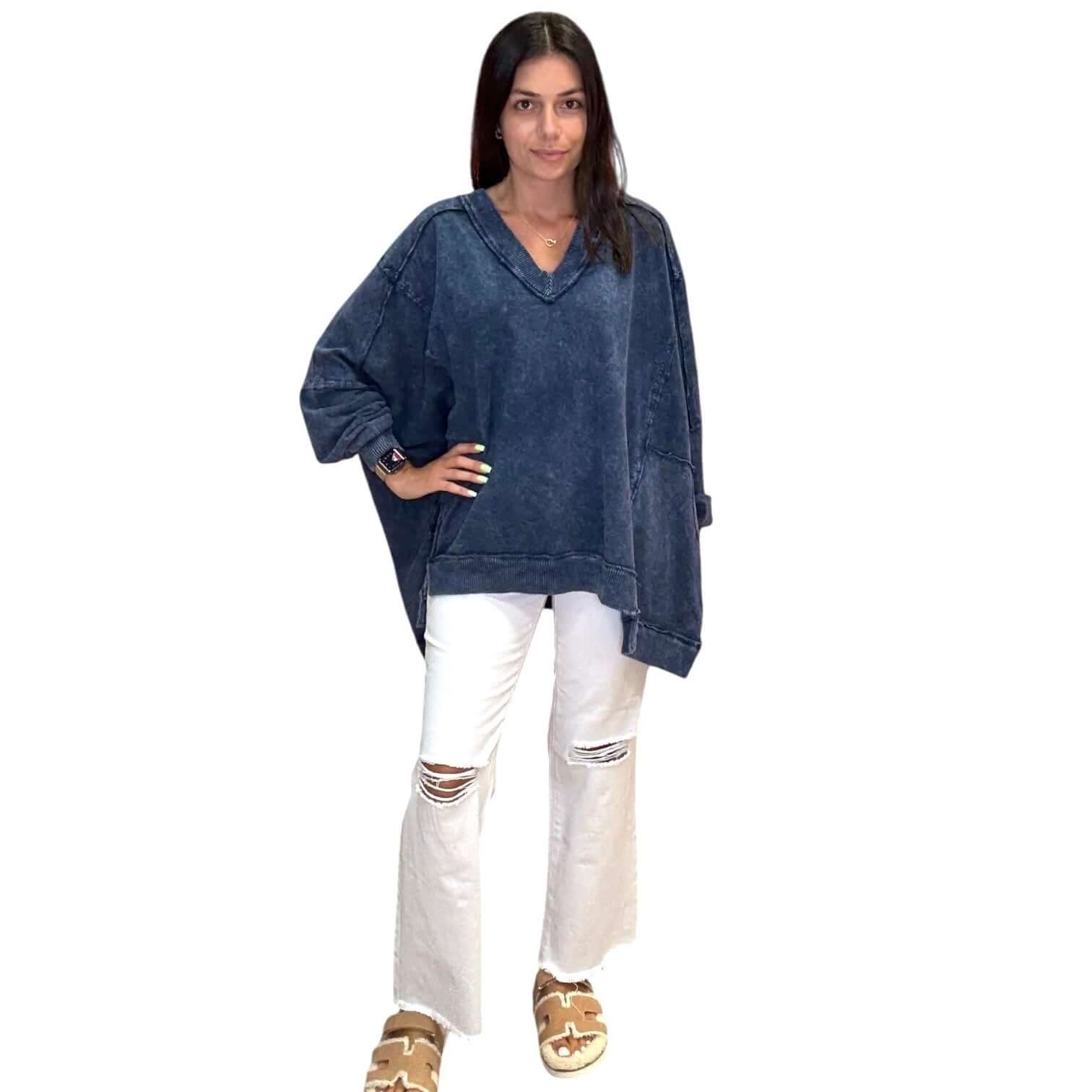 Effortless Mineral Washed Pullover - Navy – Alicia DiMichele Boutique