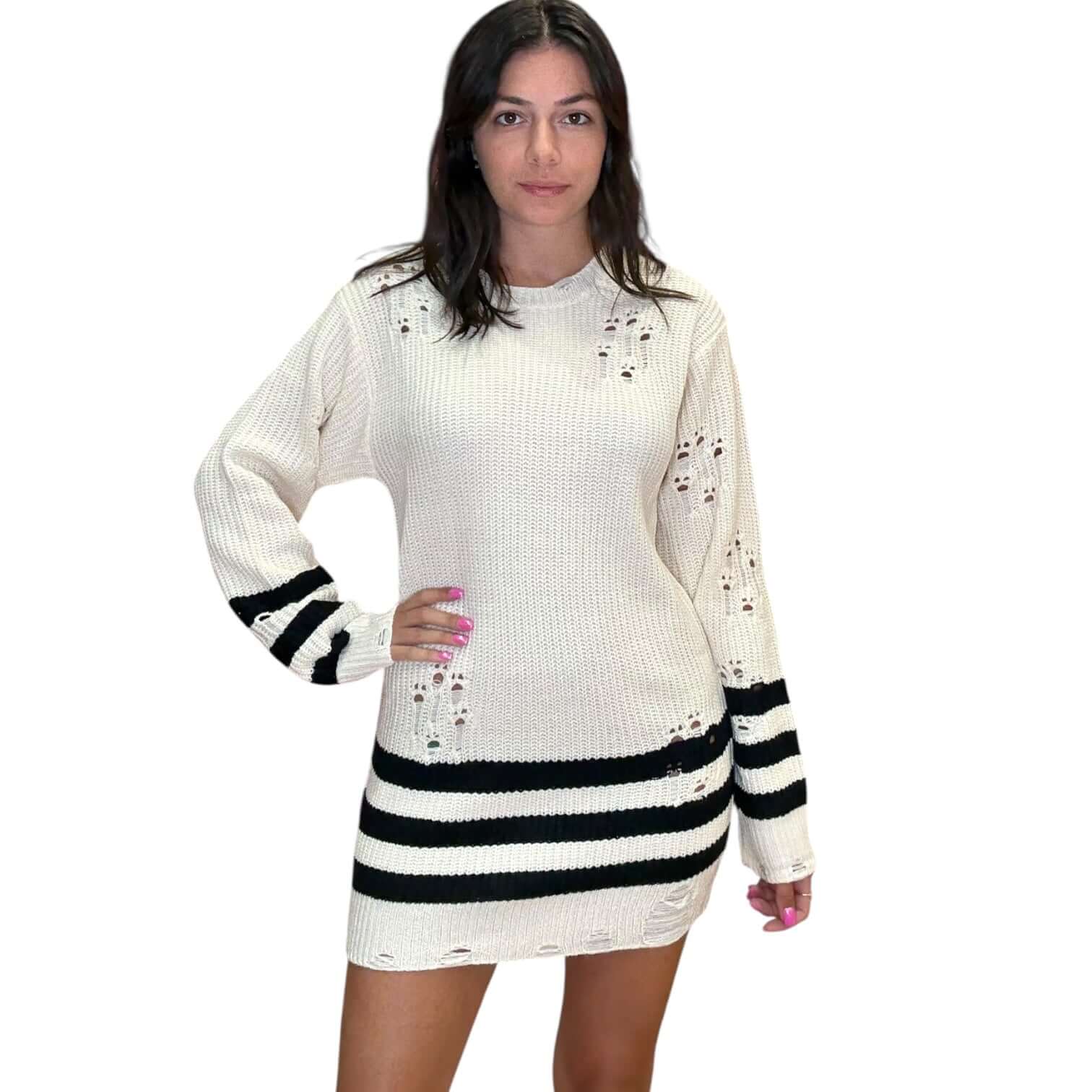Stripe It Up Sweater Dress – Cream – Alicia DiMichele Boutique
