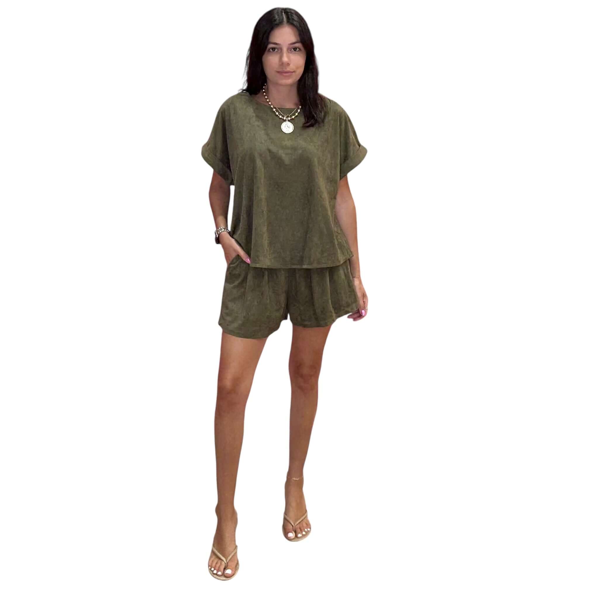 Luxe Suede Shorts Set - Olive – Alicia DiMichele Boutique