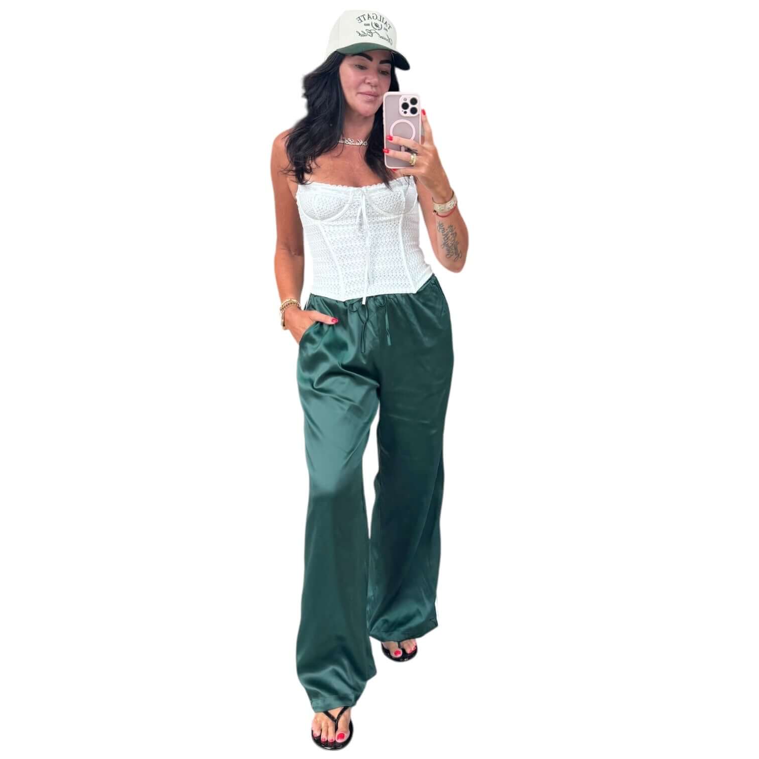 Green Satin Track Pants – Alicia DiMichele Boutique