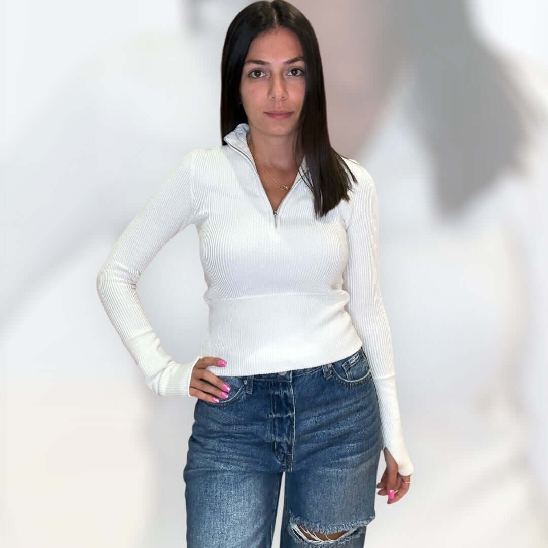 Off White Half-Zip Top – Alicia DiMichele Boutique
