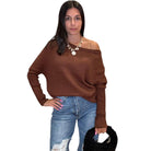 Off Shoulder Boatneck Sweater – Brown – Alicia DiMichele Boutique