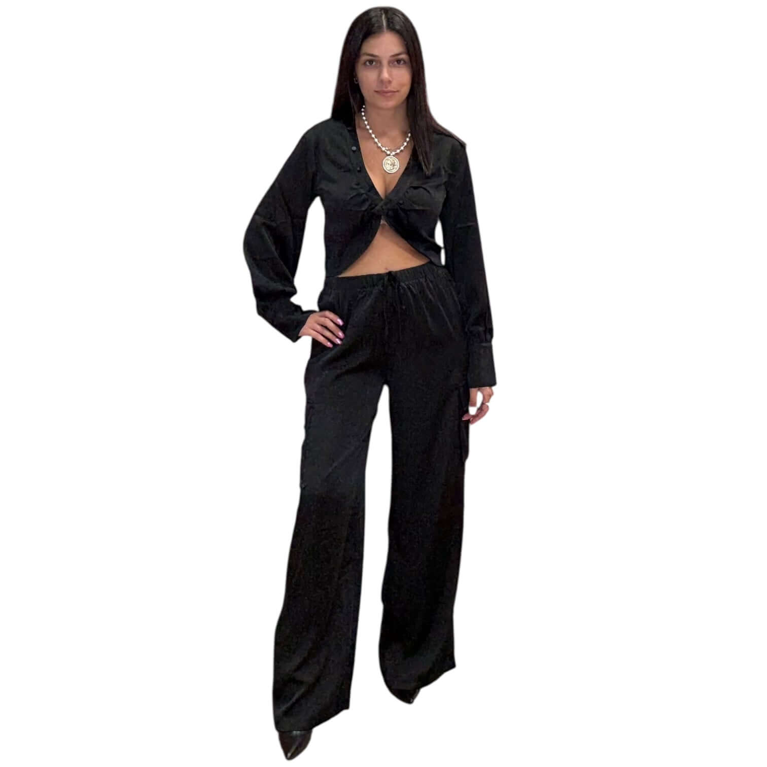 Satin V-Neck Cropped Blouse – Alicia DiMichele Boutique