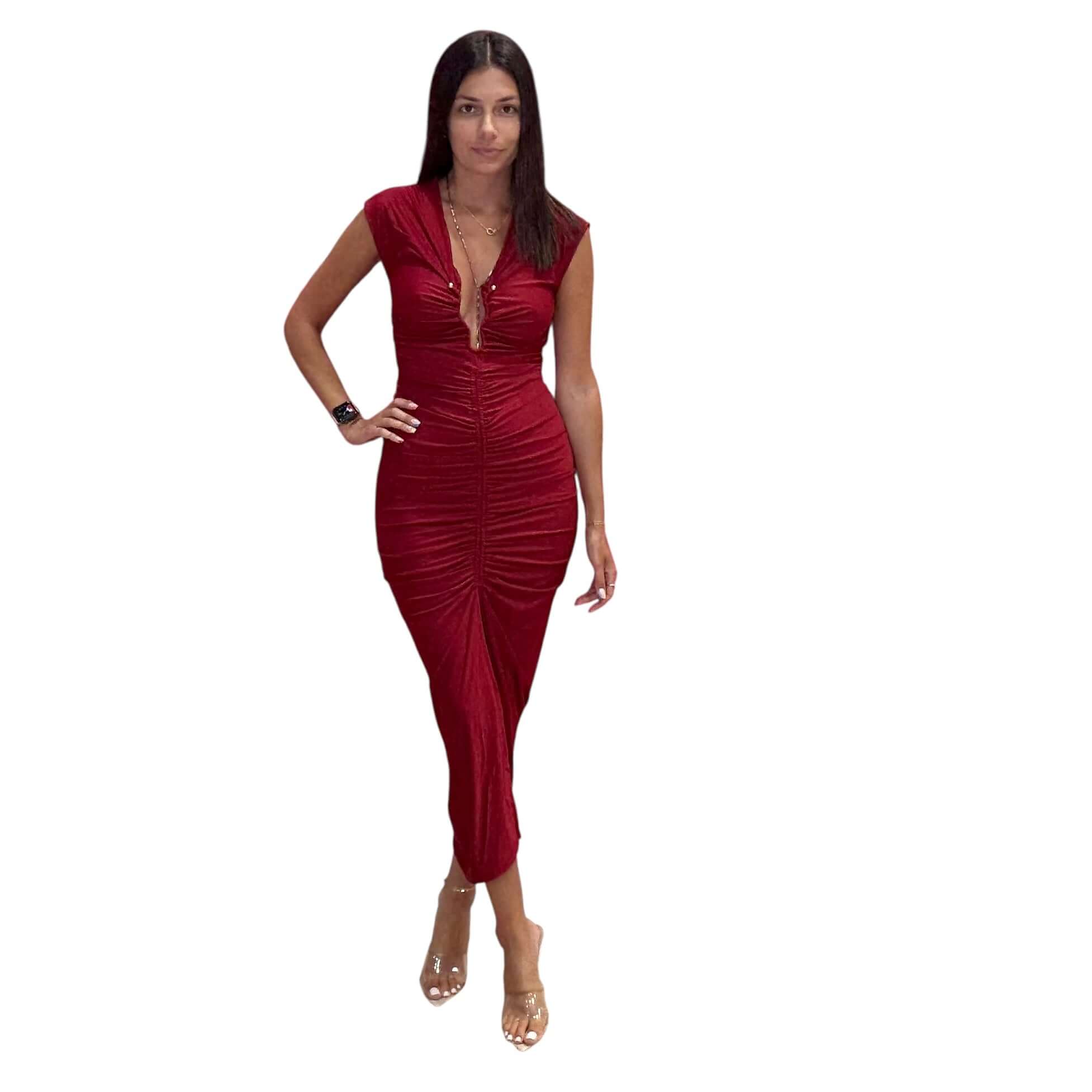 Cherry Ruched Midi Dress – Alicia DiMichele Boutique