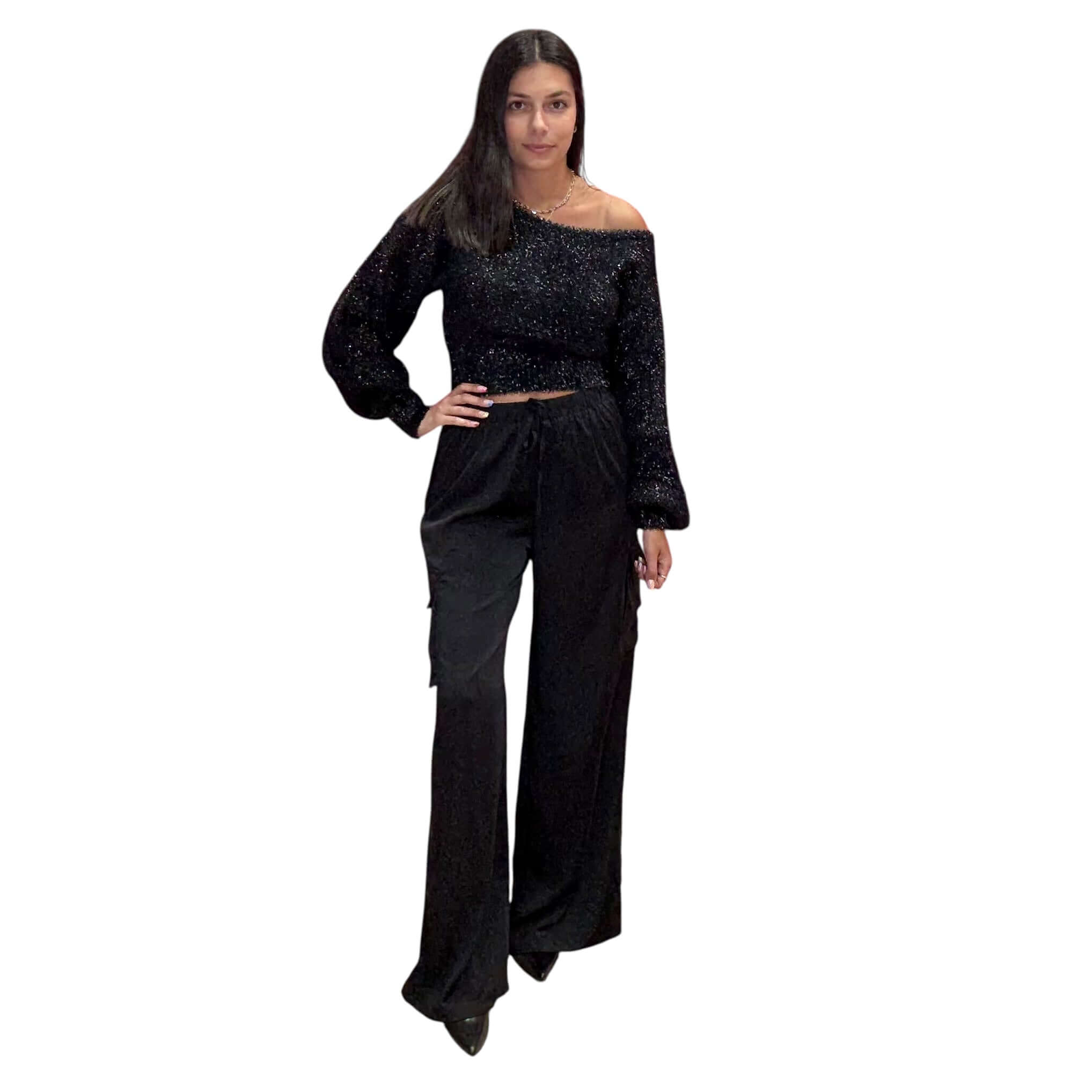 Glitter Knit Off Shoulder Pullover – Alicia DiMichele Boutique