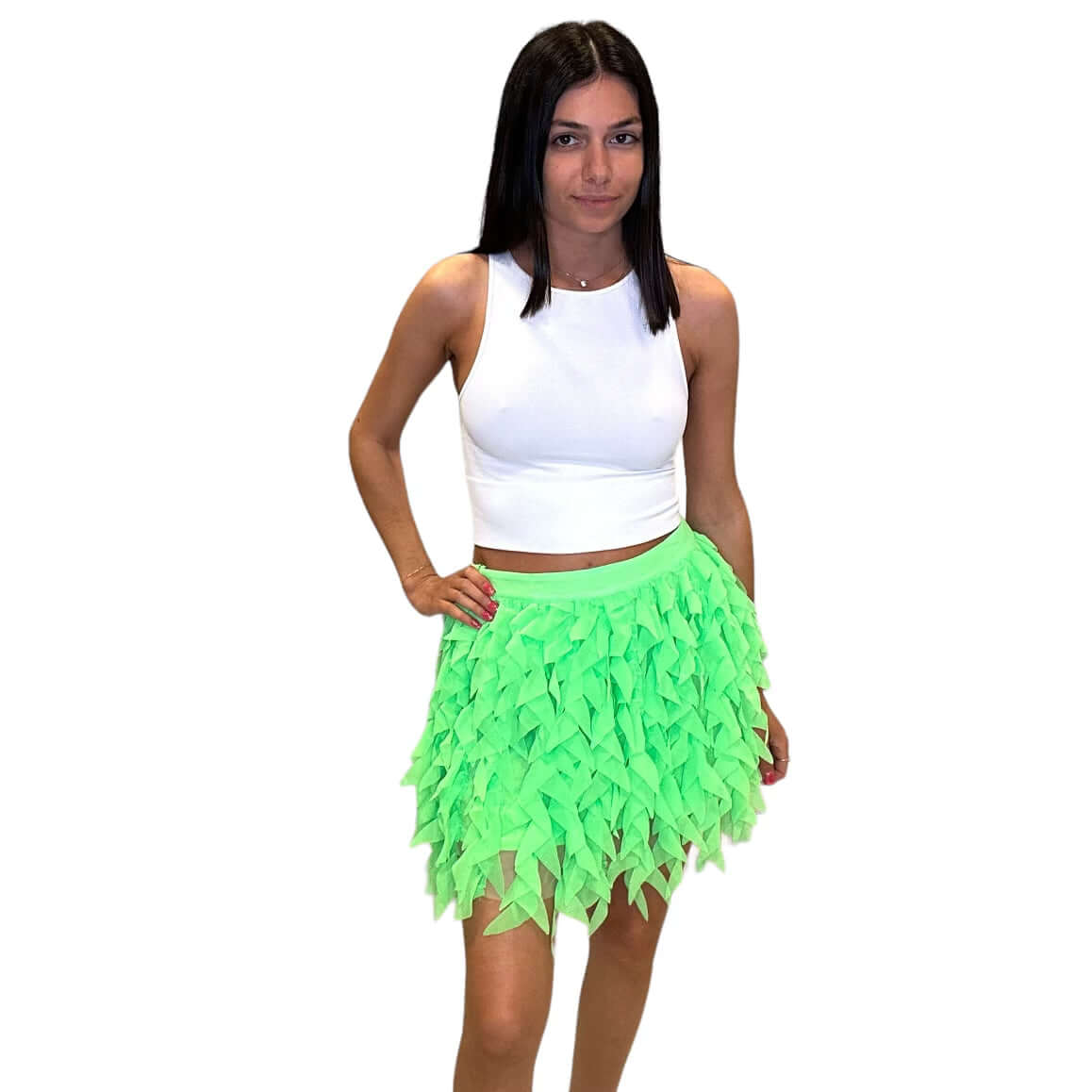Amelia Frilly Mini Skirt - Neon Green – Alicia DiMichele Boutique
