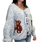 Bow Detailed Teddy Bear Cardigan - Grey – Alicia DiMichele Boutique