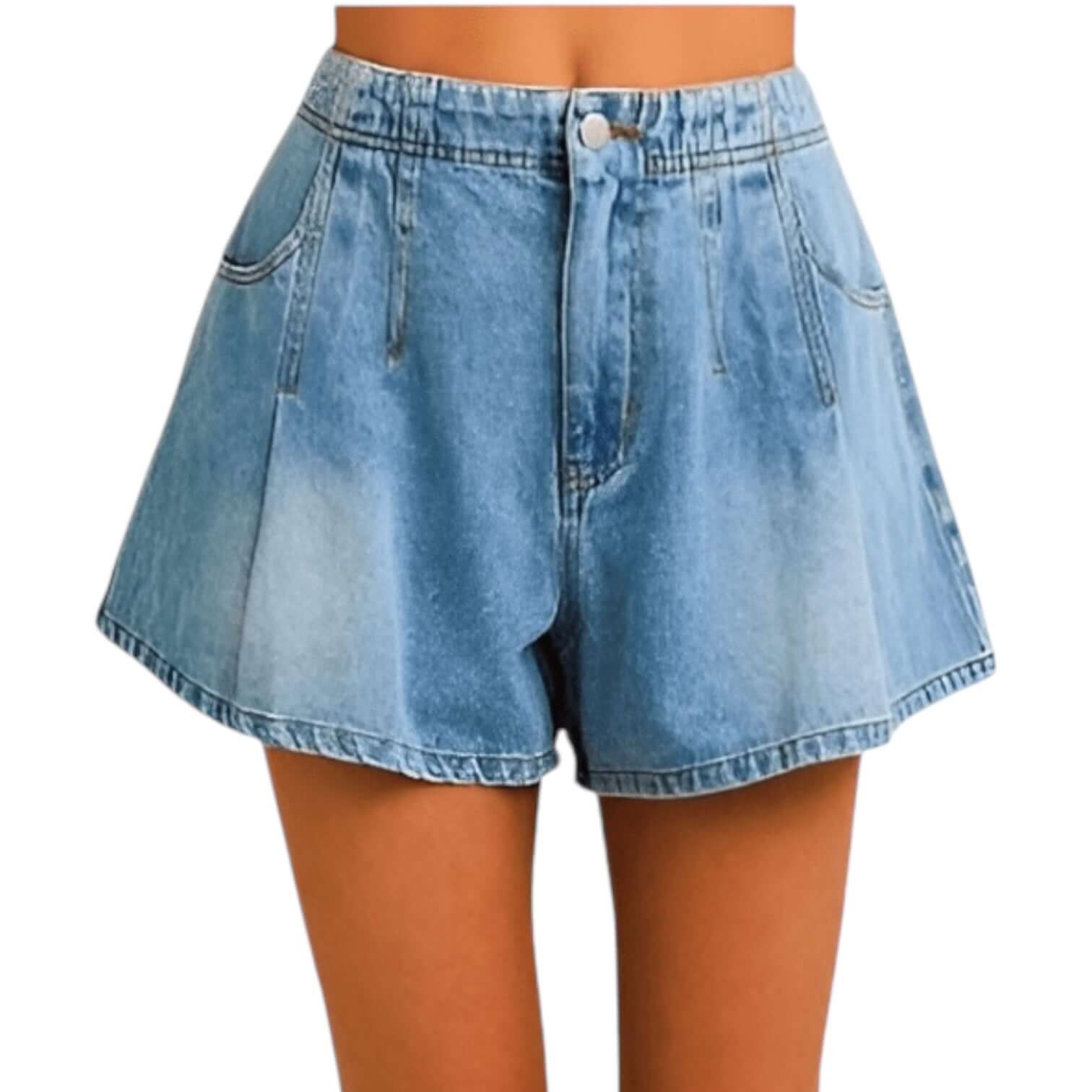 Pleated Detail Denim Shorts - Classic Blue – Alicia DiMichele Boutique