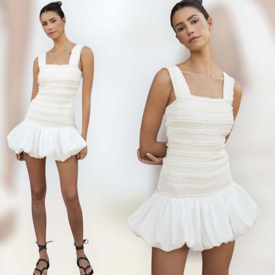 Cascade Lace Bubble Hem Mini Dress - White – Alicia DiMichele Boutique