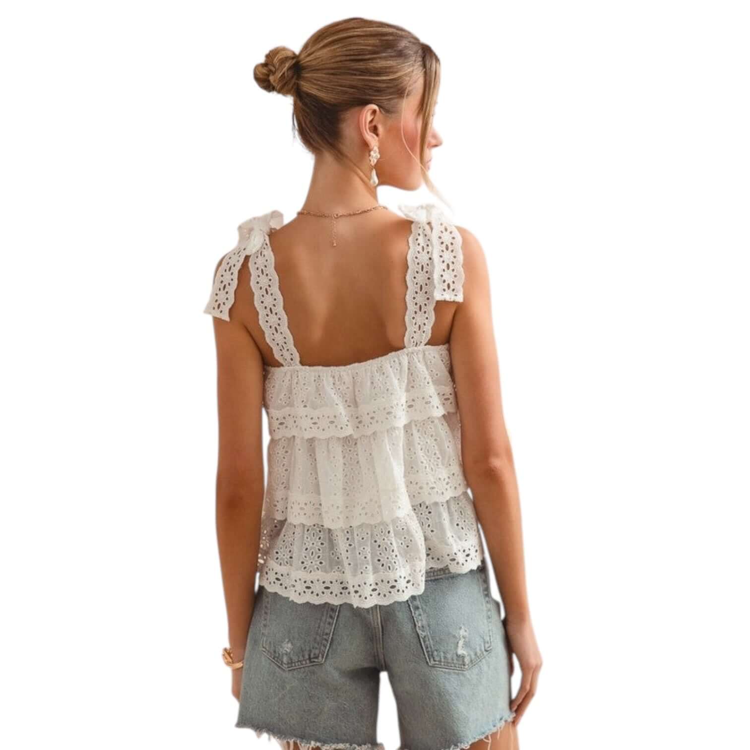 Ruffle Eyelet Tiered Top – Alicia DiMichele Boutique