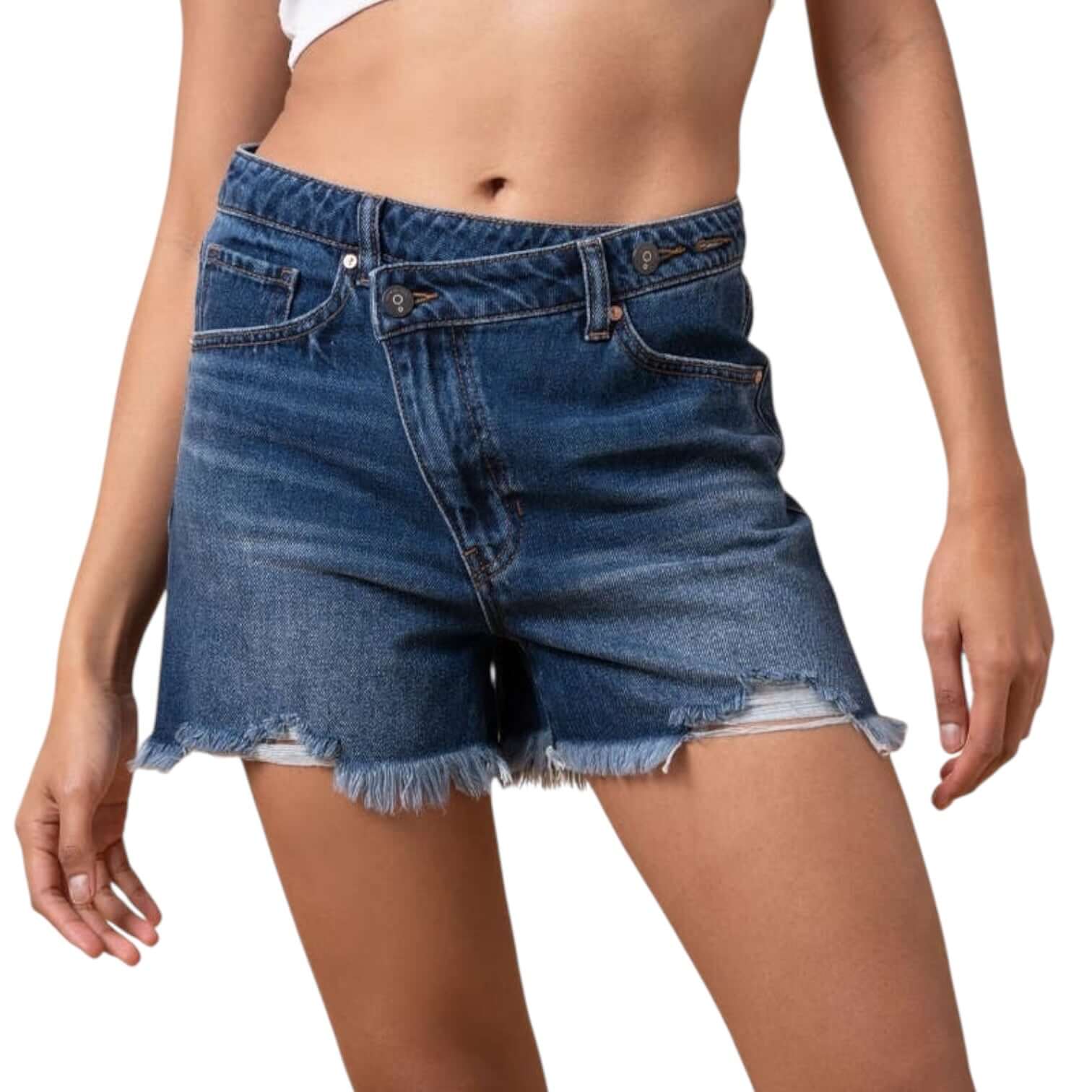 Crossover Dark Wash Denim Shorts – Alicia DiMichele Boutique