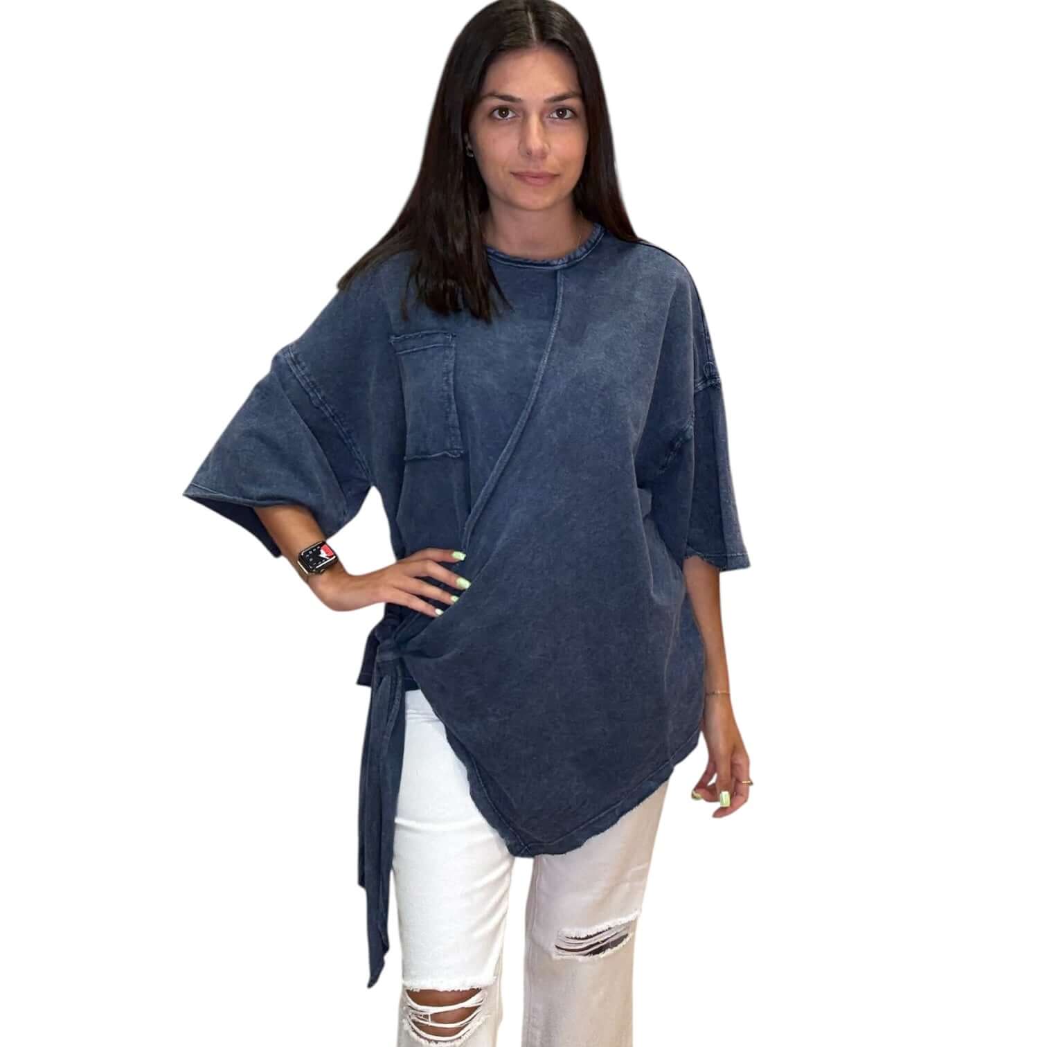 Navy Wrap Mineral Washed Top – Alicia DiMichele Boutique
