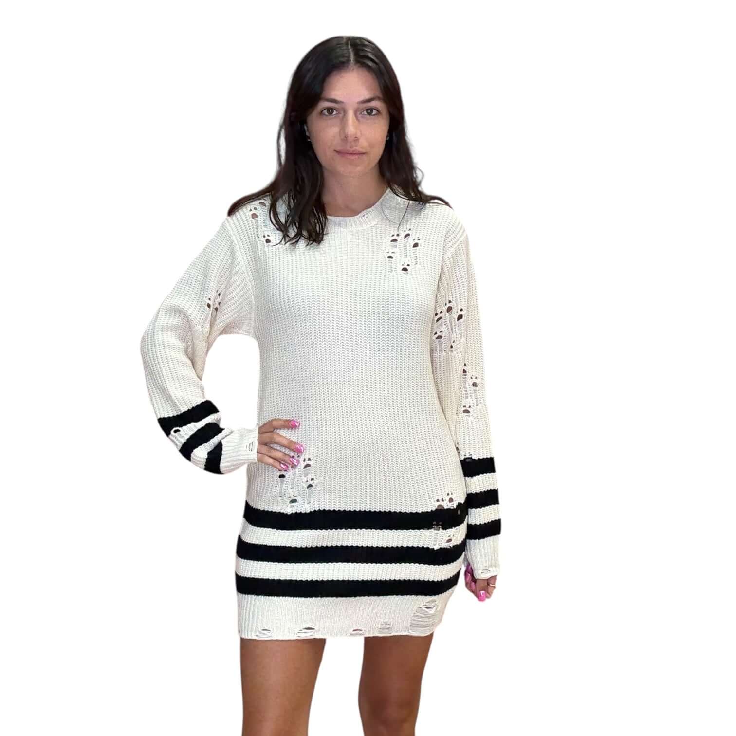 Stripe It Up Sweater Dress – Cream – Alicia DiMichele Boutique