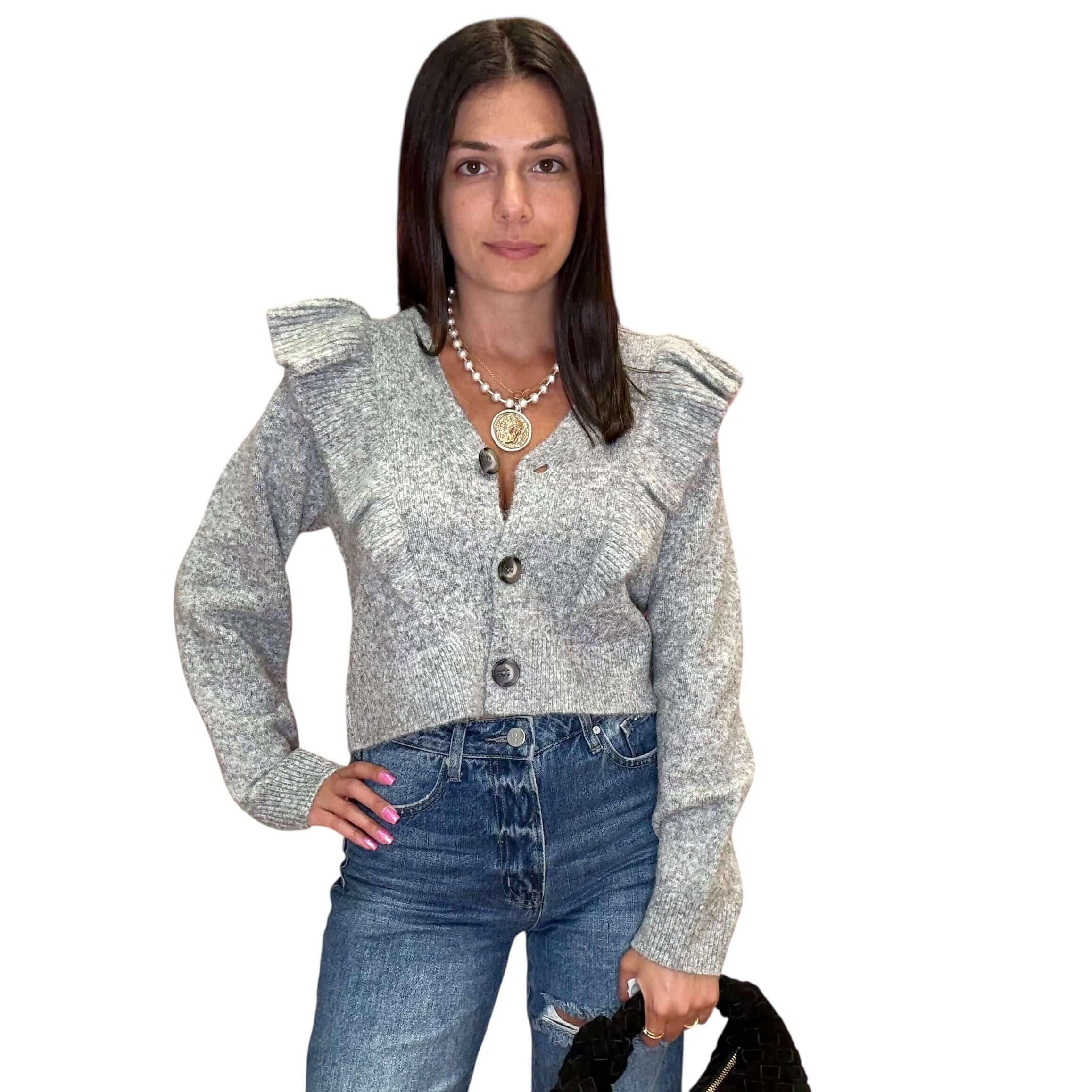 Grey Ruffled Knit Cardigan – Alicia DiMichele Boutique