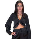 Satin V-Neck Cropped Blouse – Alicia DiMichele Boutique