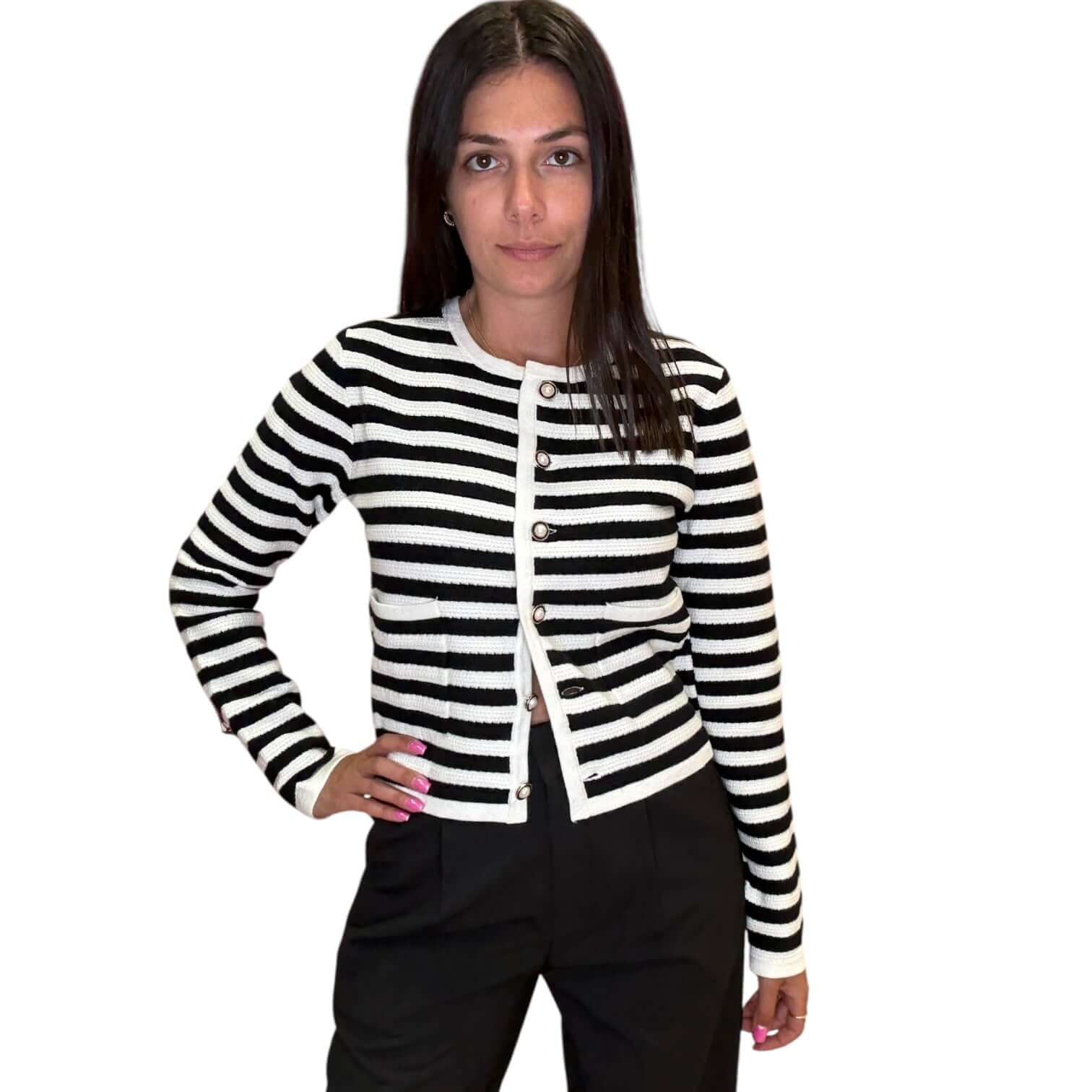 Pearl Embellished Striped Cardigan – Alicia DiMichele Boutique