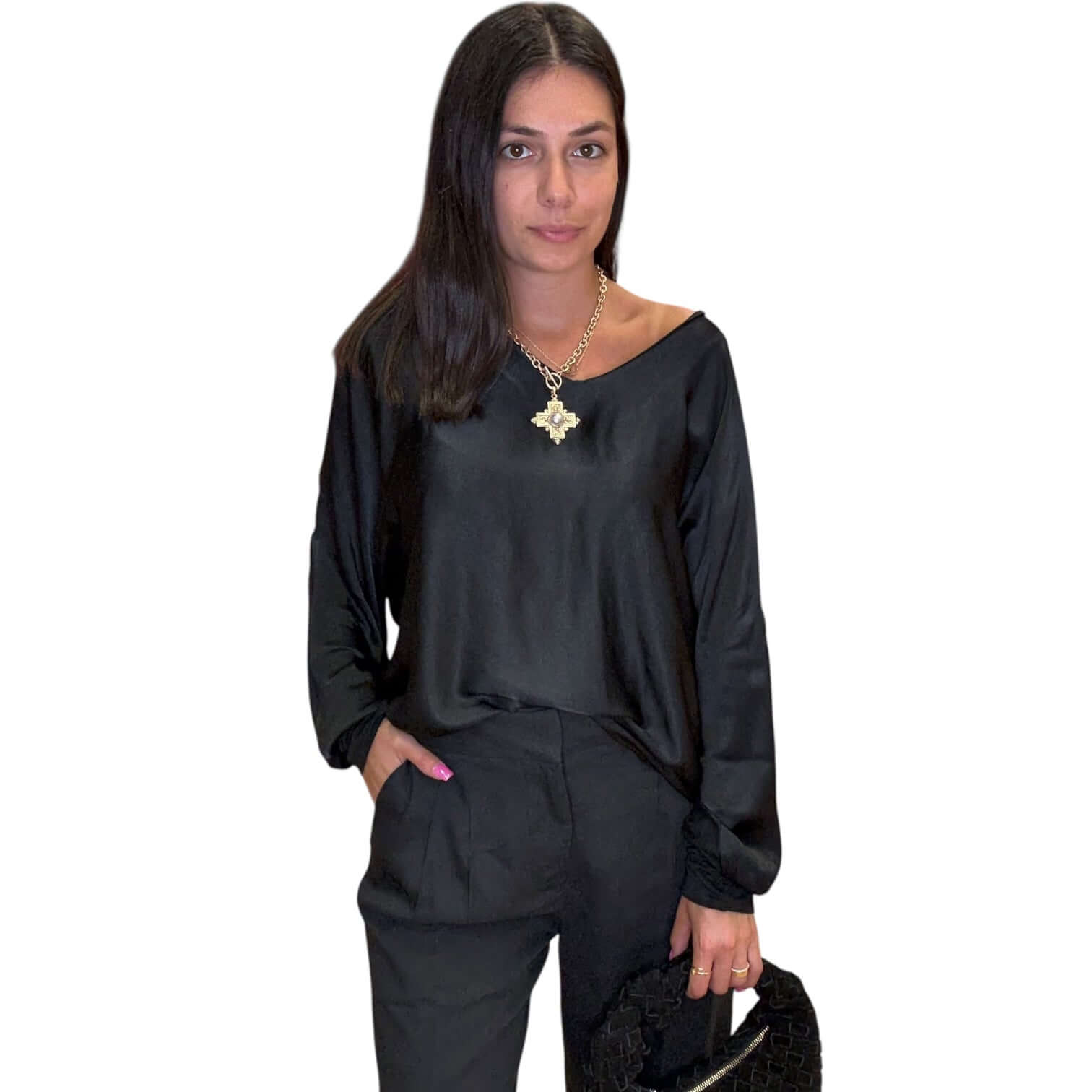 Black Italian Satin Blouse – Alicia DiMichele Boutique