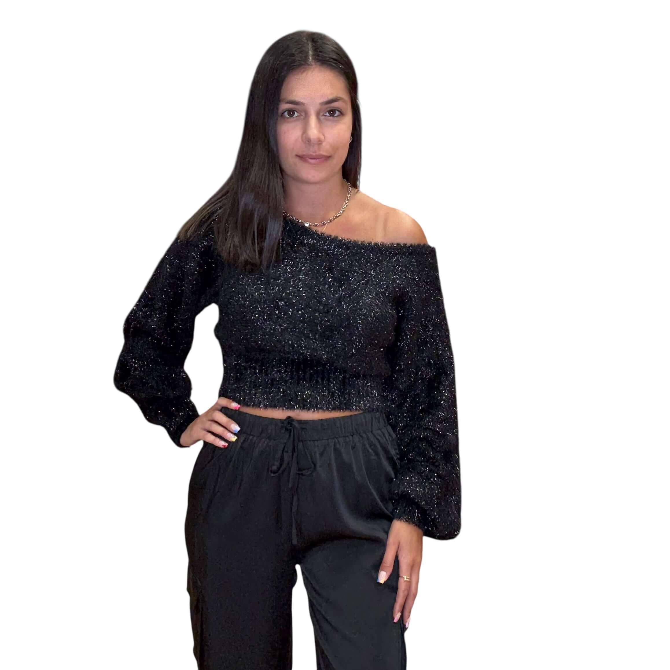 Glitter Knit Off Shoulder Pullover – Alicia DiMichele Boutique