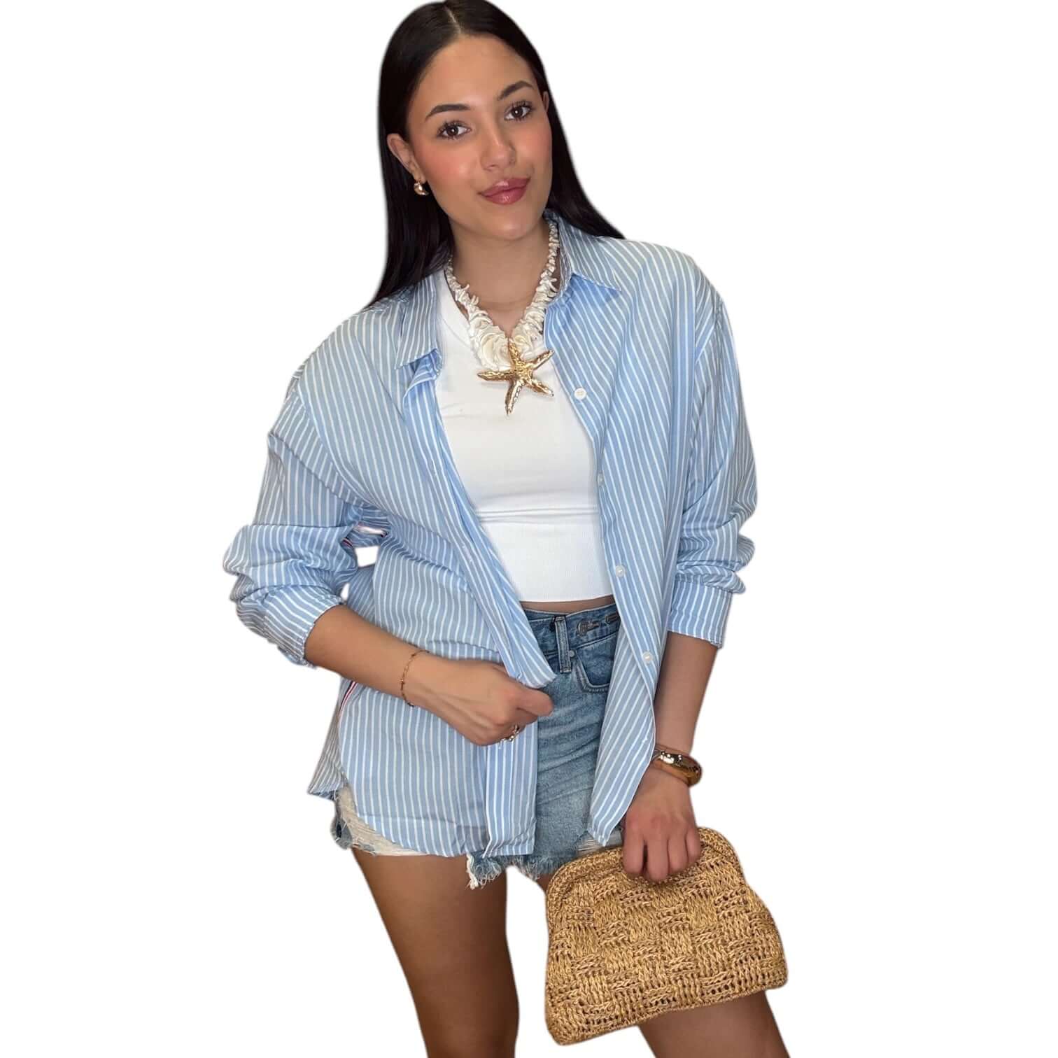 The Edit Stripe Shirt – Blue – Alicia DiMichele Boutique