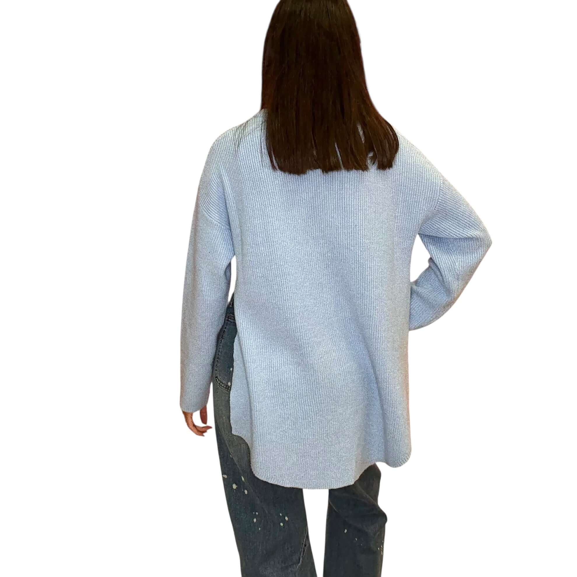 Baby Blue Chill Split Knit Sweater – Alicia DiMichele Boutique