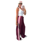 Side Stripe Wide-Leg Track Pants – Maroon – Alicia DiMichele Boutique